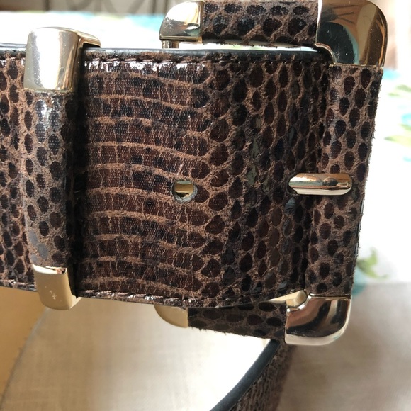 WHBM M Wide Brown Reptile Look Faux Leather Wide Belt - Picture 2 of 9